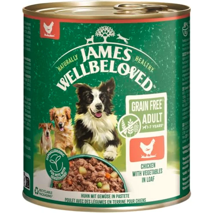 James Wellbeloved Hundefutter Dose Getreidefrei Huhn, Pastete 800g, natürliche Zutaten für gesunde Ernährung