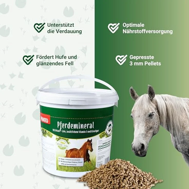 PANTO Pferdemineral mit Wisan-Lein, 7,5 kg - schmackhaftes Pferdefutter, reich an Mineralien, Vitaminen, Spurenelementen und Omega-3-Fettsäuren – Bild 2
