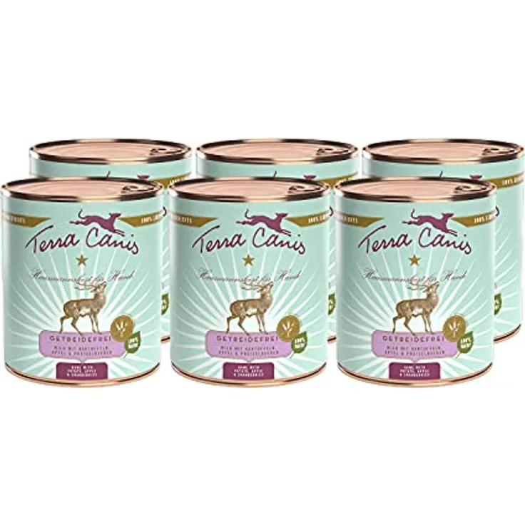 Terra Canis Getreidefreies Nassfutter, Reichhaltiges Premium Hundefutter in Lebensmittelqualität, Wild, Kartoffeln, Apfel und Cranberries, 6 x 800 g