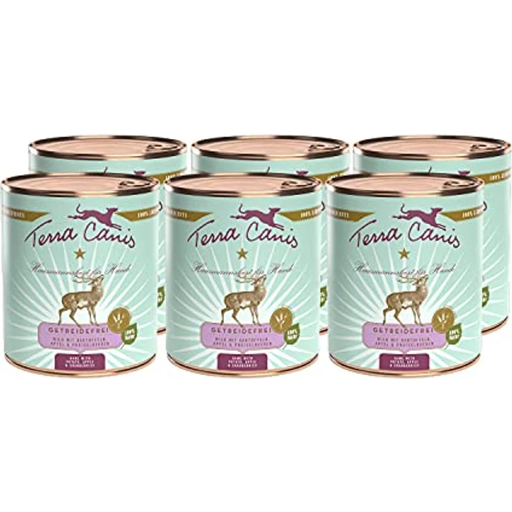 Terra Canis Getreidefreies Nassfutter, Reichhaltiges Premium Hundefutter in Lebensmittelqualität, Wild, Kartoffeln, Apfel und Cranberries, 6 x 800 g – Bild 1
