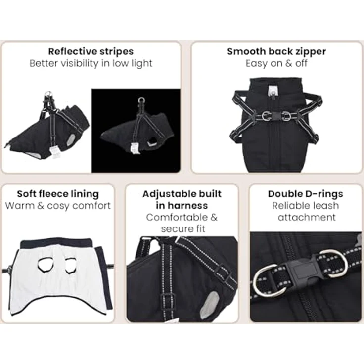 vidaXL Hundemantel L32, Schwarz, winddicht und wasserabweisend, Fleece und Polyester mit reflektierenden Streifen – Bild 4