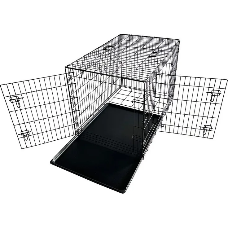 Nobby Tiertransportbox faltbar, schwarzer Transportkäfig mit herausnehmbarer Kunststoffwanne, verschiedene Größen erhältlich
