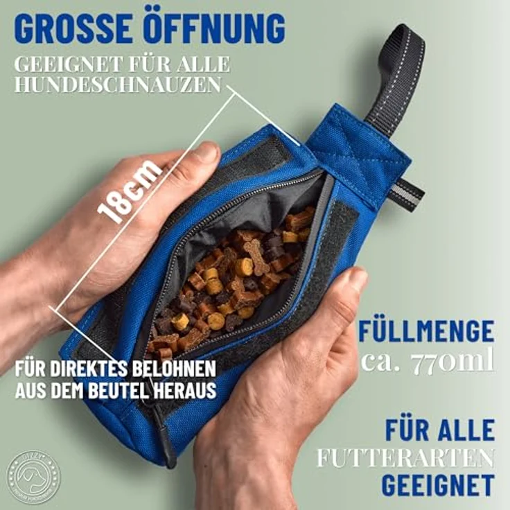 GIZZY® Futterdummy Hunde, Robuster Leckerlie-Beutel für alle Rassen, strapazierfähig, leichtgängiger Reißverschluss, fördert Intelligenz und Lernbindung – Bild 4