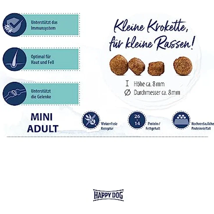 Happy Dog fit & vital Mini Adult, Hunde-Trockenfutter mit bissoptimierten Kroketten, 4 kg, unterstützt Immunsystem, für Haut und Fell – Bild 3