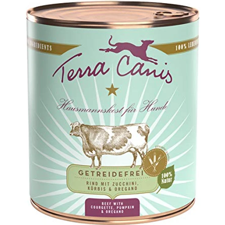 Terra Canis Getreidefrei 6 x 800 g - Rind mit Zucchini, Kürbis und Oregano, hochwertiges Nassfutter für Hunde, ohne Getreide, hergestellt in Bayern – Bild 1
