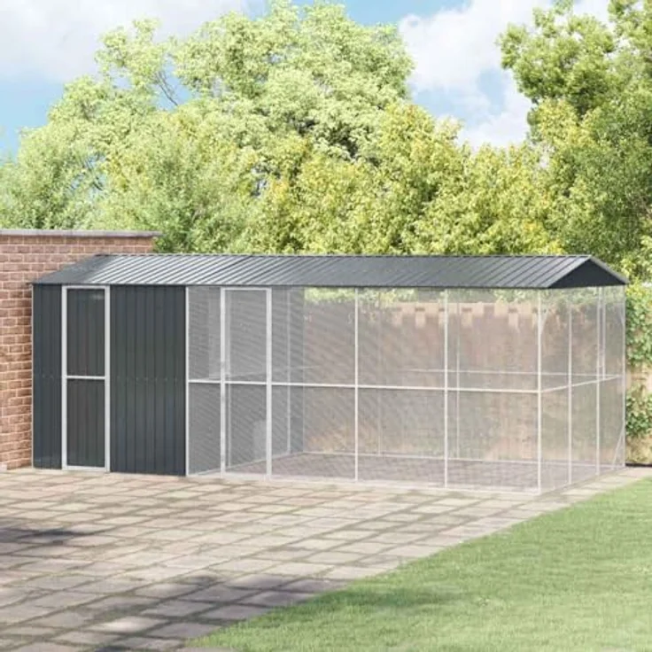 vidaXL Vogelkäfig Anthrazit, moderne Vogelvoliere aus verzinktem Stahl, wetterfest, 645 x 310 x 247 cm, geräumig für Garten und Terrasse – Bild 2