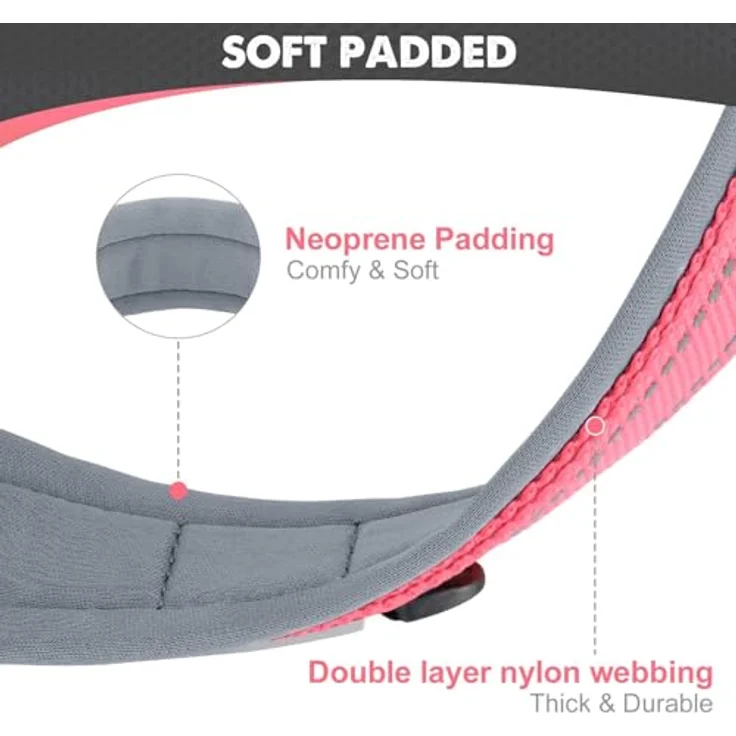Joytale Gepolstertes Neopren Hundehalsband für Extra Große Hunde, Reflektierendes Nylon, Pink – Bild 2