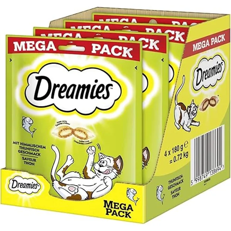 Dreamies Katzensnack mit Thunfisch, Mega Pack 4 x 180g, getreidehaltig