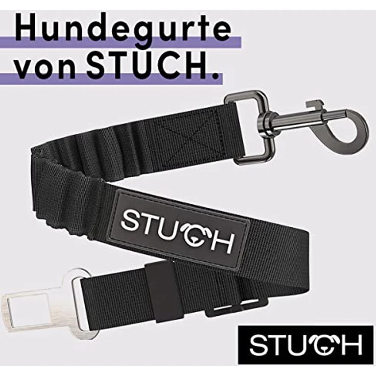 STUCH Universeller Bungee Sicherheitsgurt für Hunde & Katzen, längenverstellbar (60-80cm), passend für alle Autotypen, schwarz – Bild 2