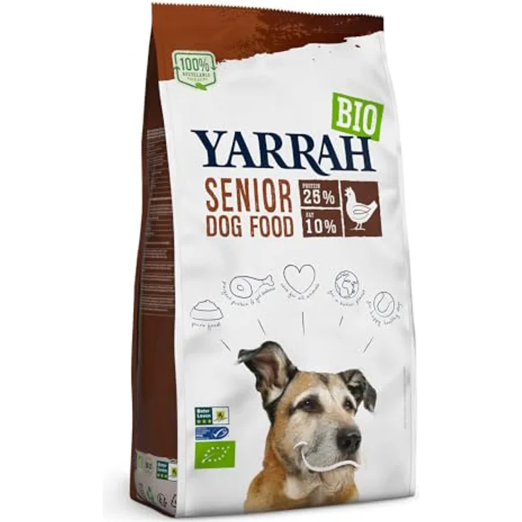 Yarrah Trockenfutter mit Huhn für Senior Hunde, Bio, leicht bekömmlich, 10 kg