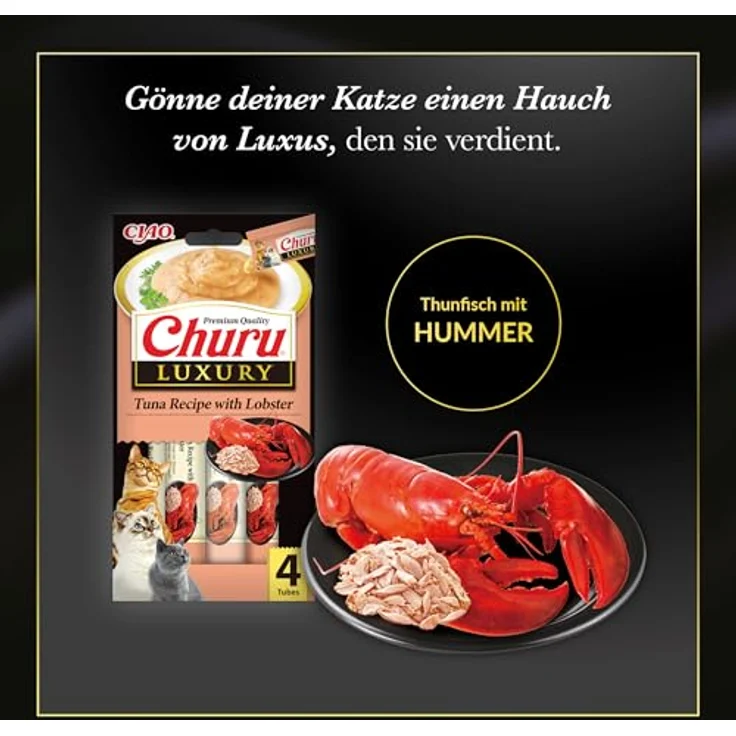 INABA Churu Luxury, Katzenleckerlis mit Thunfisch und Hummer, kalorienarm, 56g – Bild 4