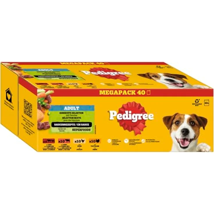 Pedigree Nassfutter Hund Adult, Multipack mit Huhn, Rind, Truthahn & Lamm, in Sauce, 40x100 g – Bild 1