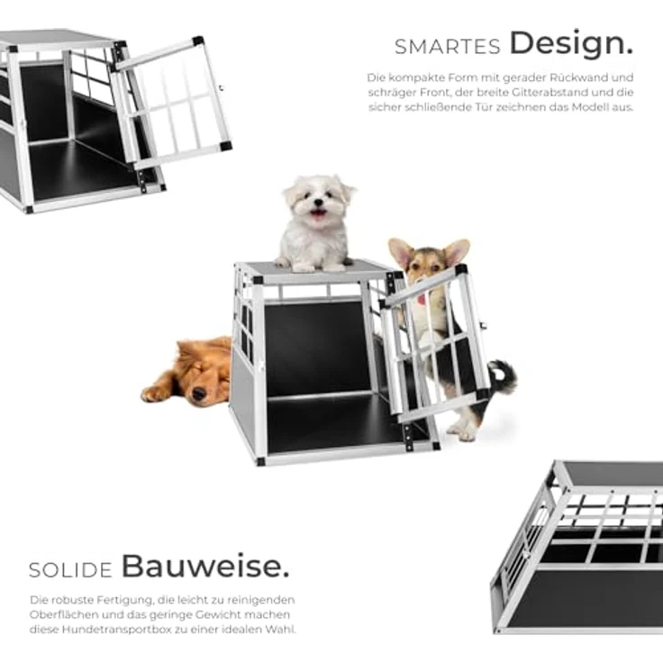 tectake® Hundebox Auto, Aluminium Hundetransportbox für kleine Hunde, leicht und stabil, trapezförmige Bauweise, 54 x 69 x 50 cm (Single klein) – Bild 3