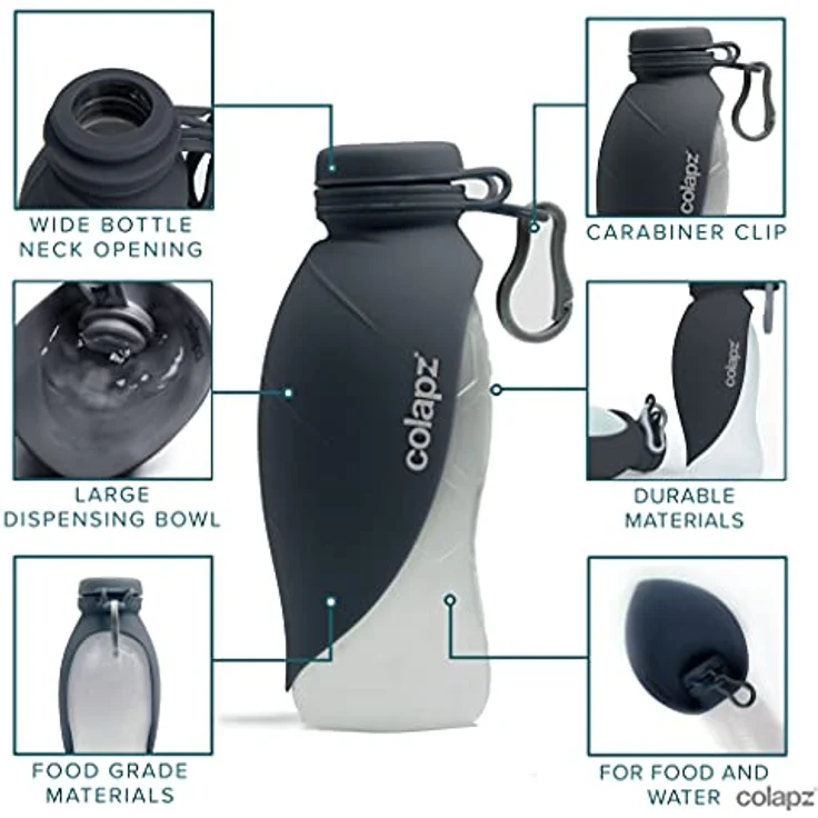 Colapz Napf-Set Zwei faltbare Hundenäpfe mit Hunde Wasserflasche für unterwegs – Bild 7