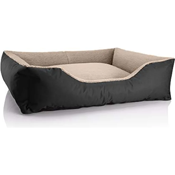 BedDog Hundebett Teddy XL, waschbares Hundesofa aus Cordura und Microfaser-Velours, quadratisch, schwarz-beige, für drinnen und draußen