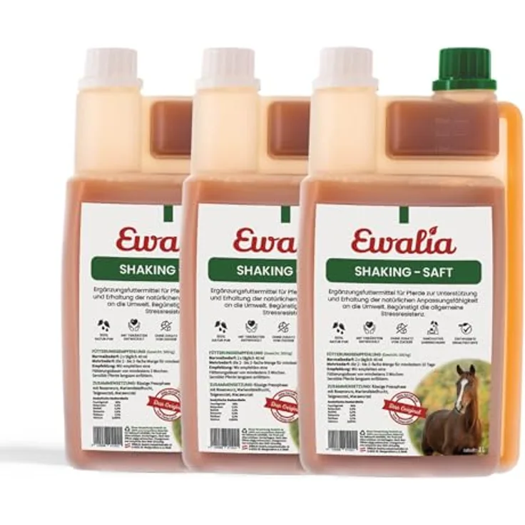 EWALIA Shakingsaft, Beruhigendes Ergänzungsfuttermittel für Pferde, 100% natürliche Kräuterformel, 3x1 Liter