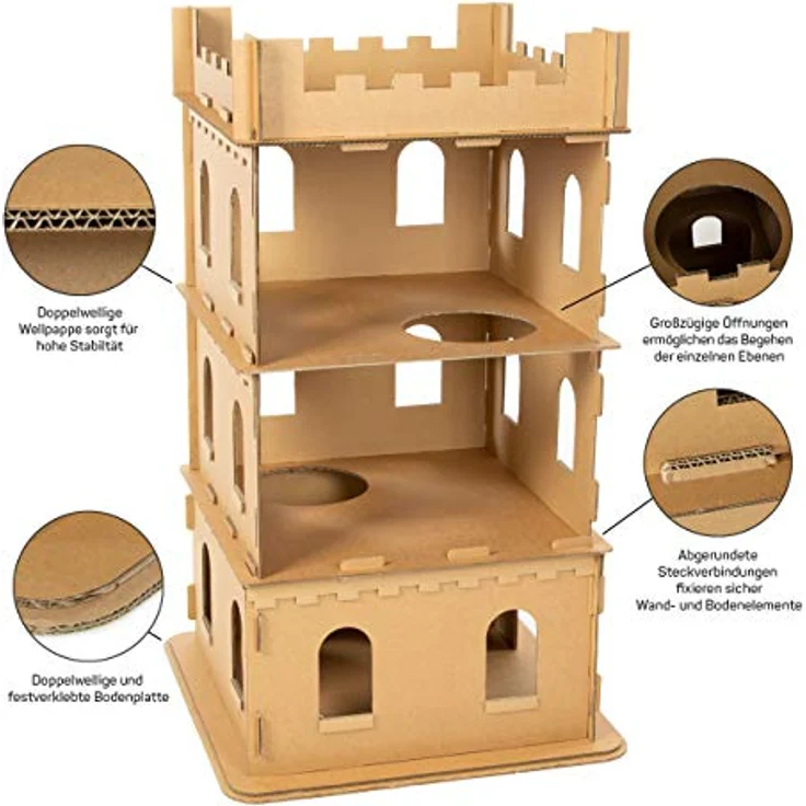 CanadianCat Company Katzenburg XL "Cat Casa Loma", Spielhaus aus stabiler Wellpappe für große Katzen und Mehrkatzenhaushalte, 62 x 62 x 105 cm – Bild 5