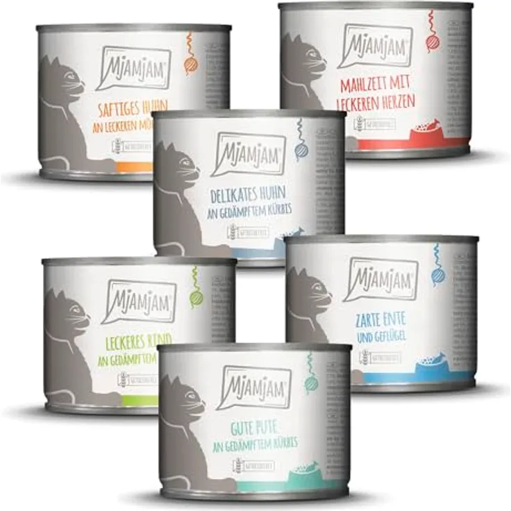 MjAMjAM Nassfutter Katze Adult, Mixpaket 3, 6x200 g mit hohem Fleischanteil, glutenfrei und laktosefrei, monoprotein, reich an Vitaminen und Mineralstoffen