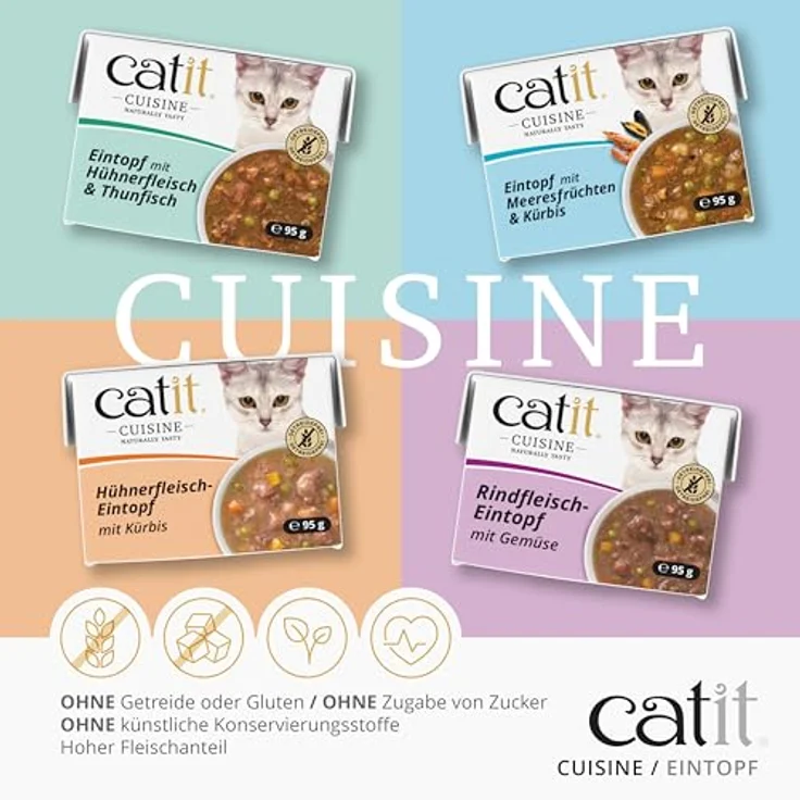 Catit Cuisine Premium Nassfutter für Katzen, Eintopf mit Hühnerfleisch und Thunfisch, getreidefrei, hoher Fleischanteil, 95g – Bild 4