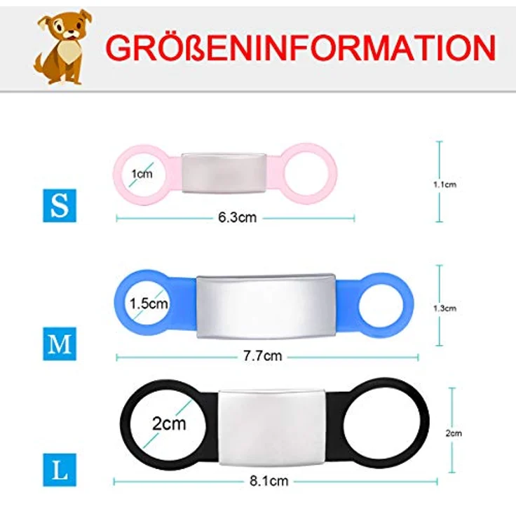 Gredstar Personalisierte Hundemarke aus Edelstahl und Gummi, Fuchsie, Größe S mit Namens- und Telefonnummerngravur für Katzen und kleine Hunde – Bild 4