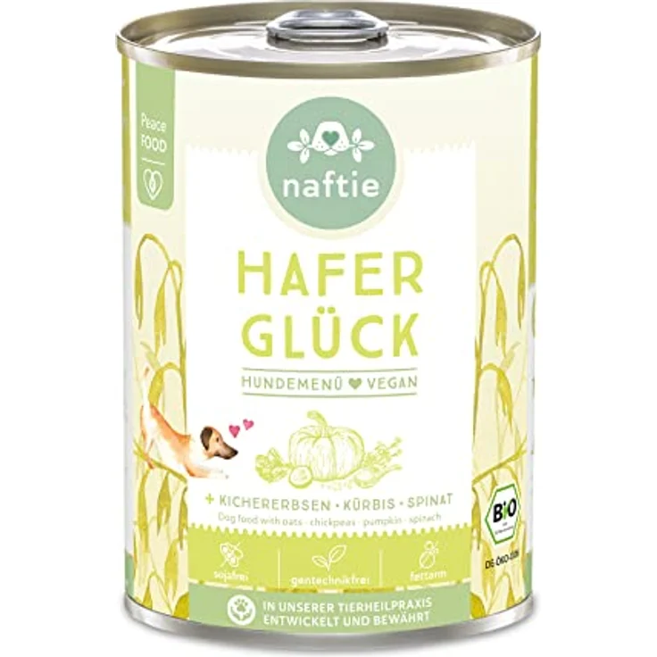 naftie Bio Hafer Glück, veganes Hundefutter Nassfutter Menü mit Kichererbsen, purinarm, 400g – Bild 1