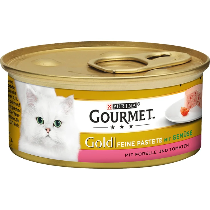 Gourmet Gold Feine Pastete, Katzen-Nassfutter mit Forelle & Tomate, 12 x 85 g – Bild 1