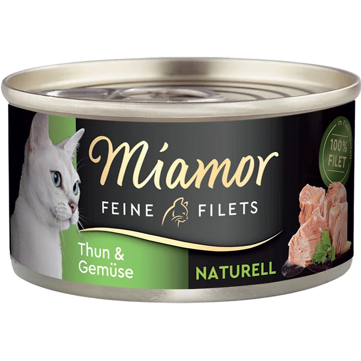 Miamor Feine Filets Naturelle, Katzen-Nassfutter im Sparpaket 24 x 80 g - Thun & Gemüse, hochbekömmlich und ohne tierische Nebenerzeugnisse