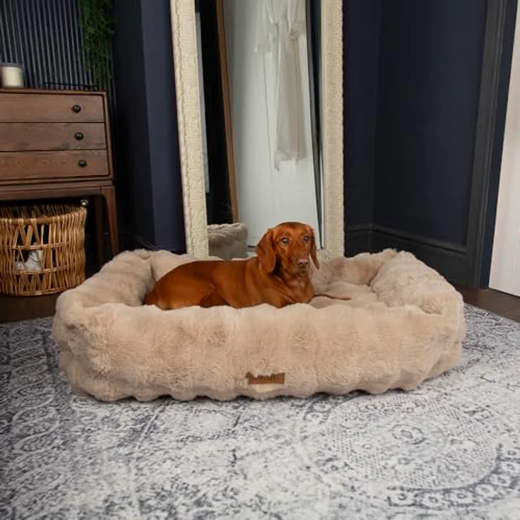 Scruffs Alpine Hundebett Champagne, 90x70 cm, mit weichem Kaninchenfellimitat und tief gepolsterten Wänden – Bild 2