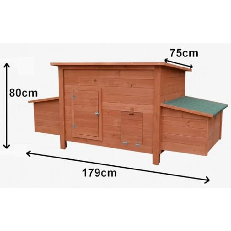 Mucola Hühnerstall 179x75x80 cm, Holz Natur – wetterfestes Hühnerhaus mit 2 Eiablagen, Legenest und Reinigungsschublade für 6-8 Hühner – Bild 5
