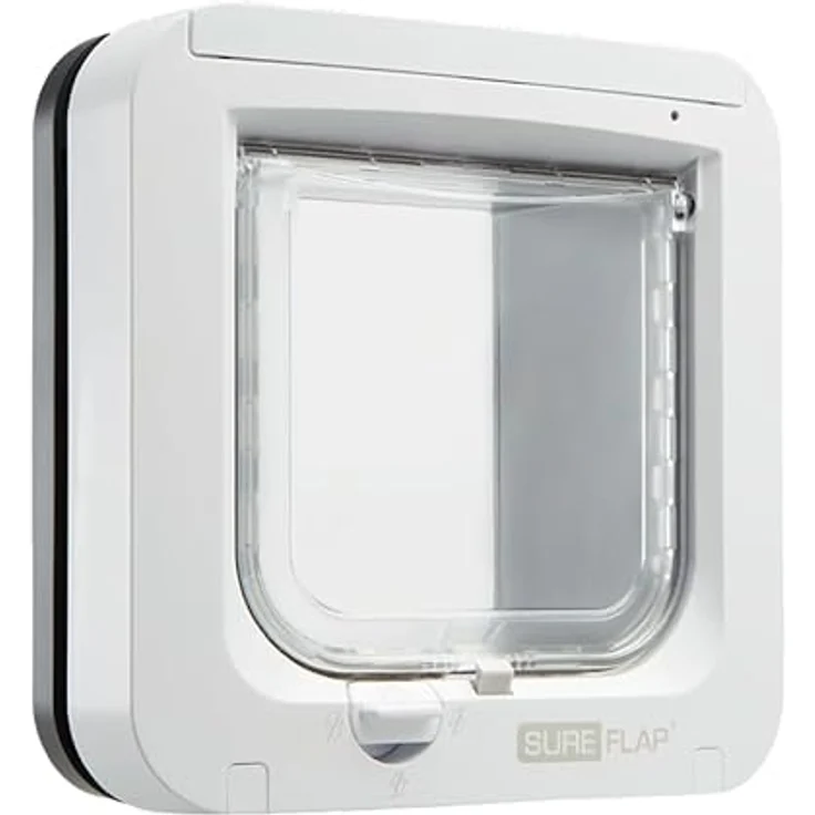 Sure Petcare SureFlap Mikrochip-Katzenklappe, batteriebetrieben, RFID-kompatibel, EIN-Knopf-Steuerung, zur Montage in Türen, Glasscheiben und Wänden, grau/weiß – Bild 1