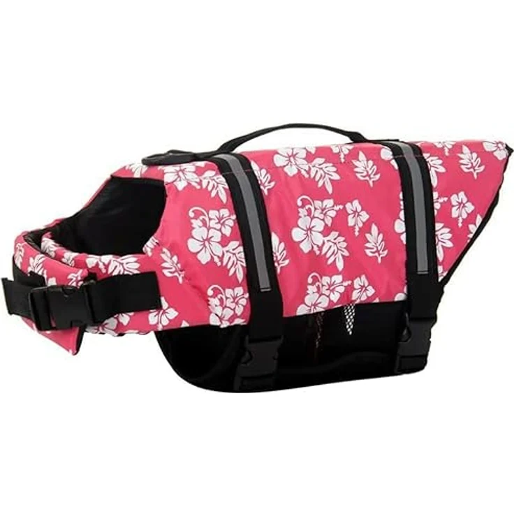 Izefia Hund Schwimmweste Sicherheitsmantel mit Griff, Rot Blume, XXS - Robustes Material, verstellbare Träger, reflektierende Streifen – Bild 1