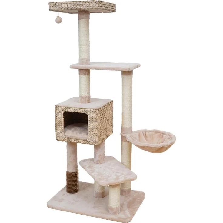 Europet Bernina Kratzbaum Barbados, 156 cm hoch, beige mit Sisalsäulen, Wasserhyazinthenkorb und Pflegebürste