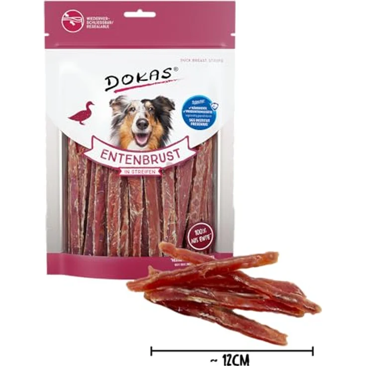 DOKAS Getreidefreier Premium Snack für Hunde, Entenbrustfilet in Streifen, 250 g (8er Pack) – fettarm, gluten- und sojafrei – Bild 3