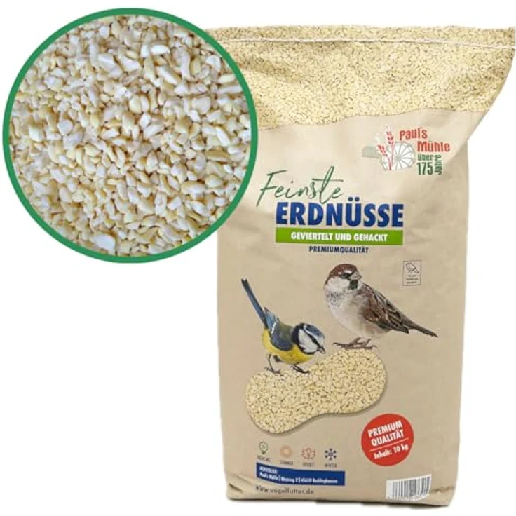 Paul´s Mühle Erdnüsse für Vögel, gehackte Erdnusskerne, 10 kg, Premiumqualität aus Argentinien, ganzjähriger Vogelsnack – Bild 2