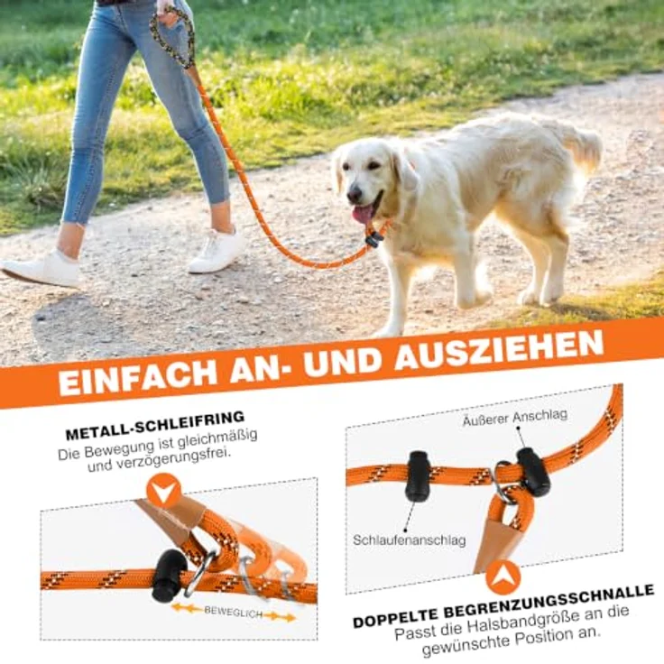 lynxking Reflective 180 cm Slip-Leash für Hunde, mit gepolstertem Griff und Stopperschnalle, ideal für Training und Gassi gehen – Bild 4