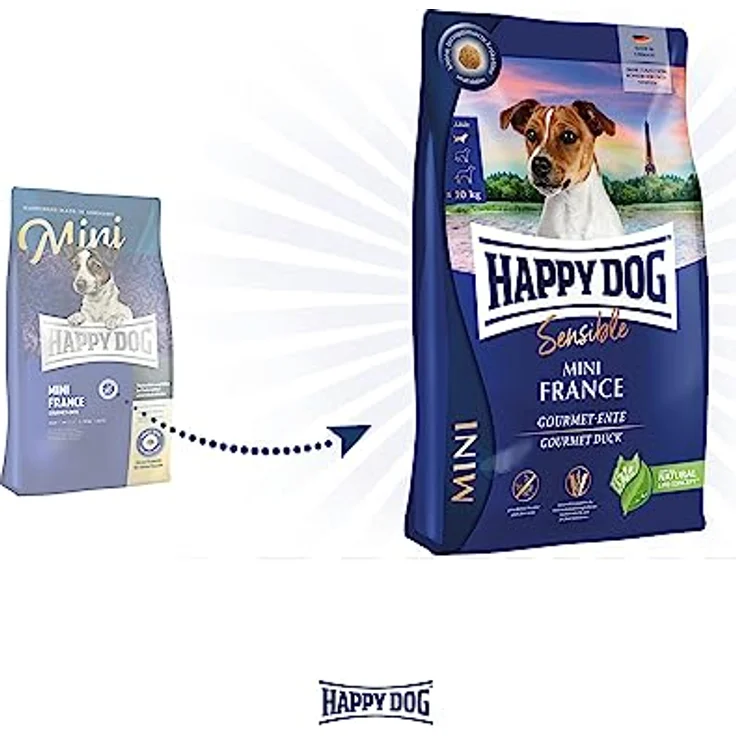 Happy Dog Sensible Trockenfutter Hund Adult Mini France, getreidefreie Rezeptur mit Gourmet-Ente, 800 g – Bild 3