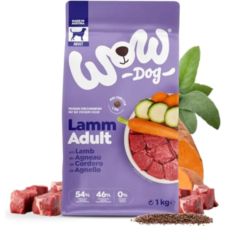 WOW! Dog TROCKEN Minis ADULT Lamm, Hunde-Trockenfutter für ausgewachsene Hunde, 1 kg