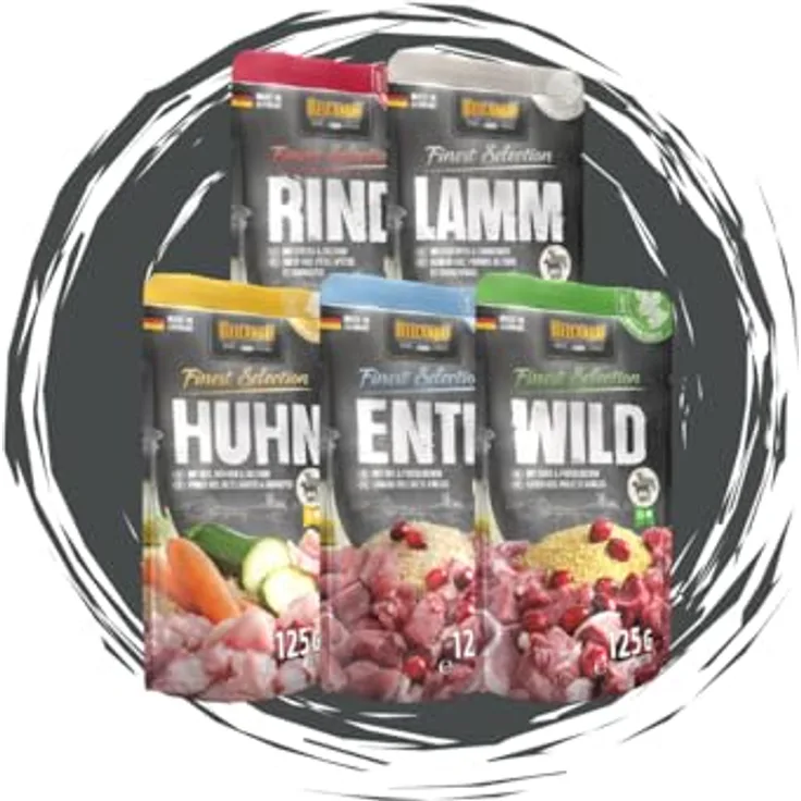 Belcando Finest Selection Hundefutter, Nassfutter-Mix in Frischebeuteln 30x125g, ohne Getreide, mit Huhn, Ente, Lamm, Rind & Wild, hochwertiges Alleinfuttermittel für ernährungssensible Hunde