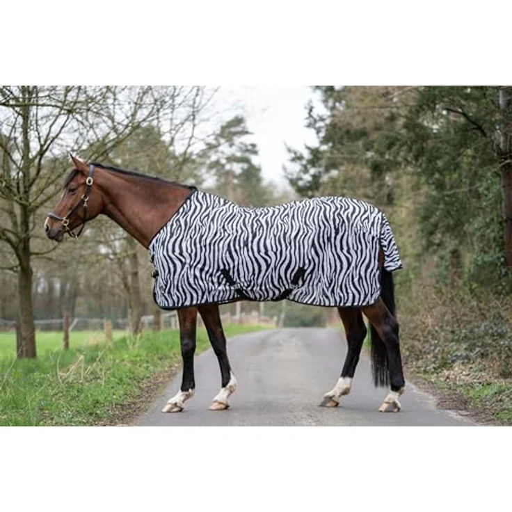 HKM 4668 Fliegendecke Zebra, Insektenschutzdecke mit Kreuzgurt, 100% Polyester, Schwarz-Weiß Zebradruck, 125 cm – Bild 3