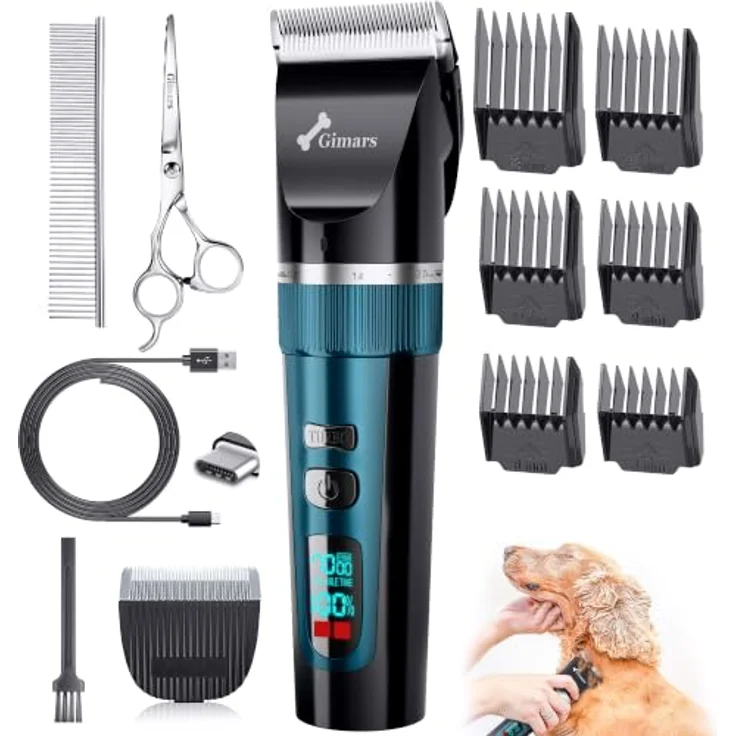 Gimars 4-in-1 Hundeschermaschine mit 7000 U/min, kabellos, leise 55 dB, Ersatzklinge, für dickes Fell, geeignet für Hunde, Katzen und Pferde – Bild 1