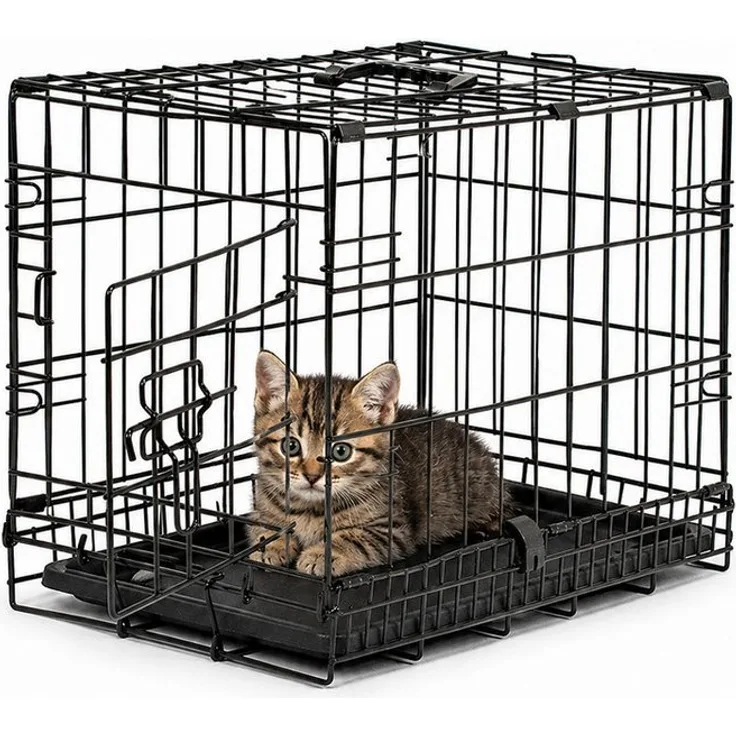 lionto Tiertransportbox für Katzen, stabile Metallstruktur mit Kunststoffbodenwanne, 45x31x36 cm, klappbar mit Trennwand & Sicherheitsverriegelung