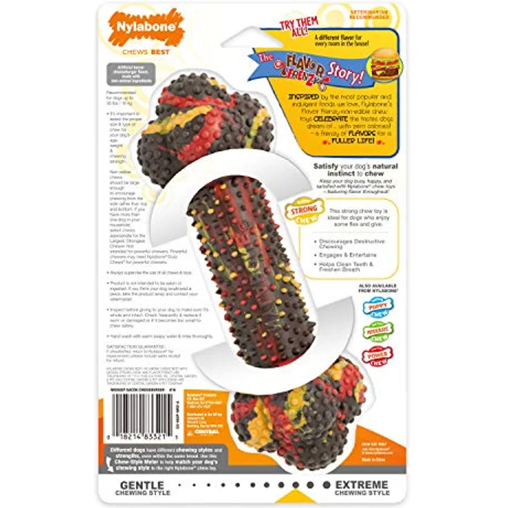 Nylabone Strong Chew - Bacon Cheeseburger M, Texturierter Kauknochen aus Naturkautschuk zur Zahnsteinentfernung für Hunde – Bild 8