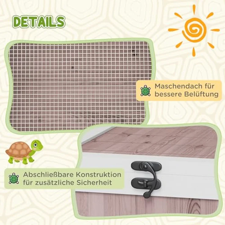 PawHut Kleintierstall Schildkrötengehege, 91x60,5x32 cm, mit aufklappbarem Dach und zwei Zonen für Schildkröten und Eidechsen, Braun – Bild 5