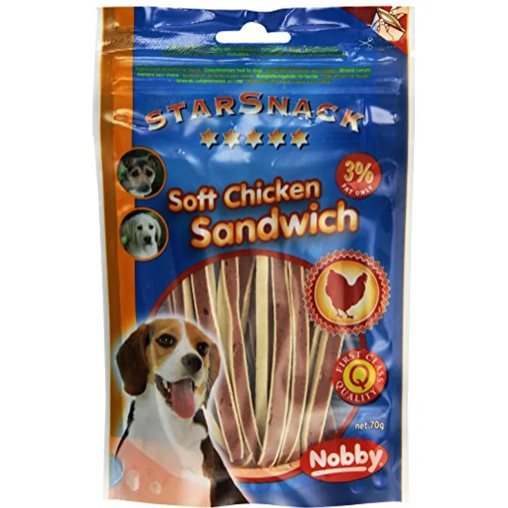 Nobby STARSNACK Soft Chicken Sandwich, Hundesnack mit 46,5 % Hähnchen, extra weich, 70 g