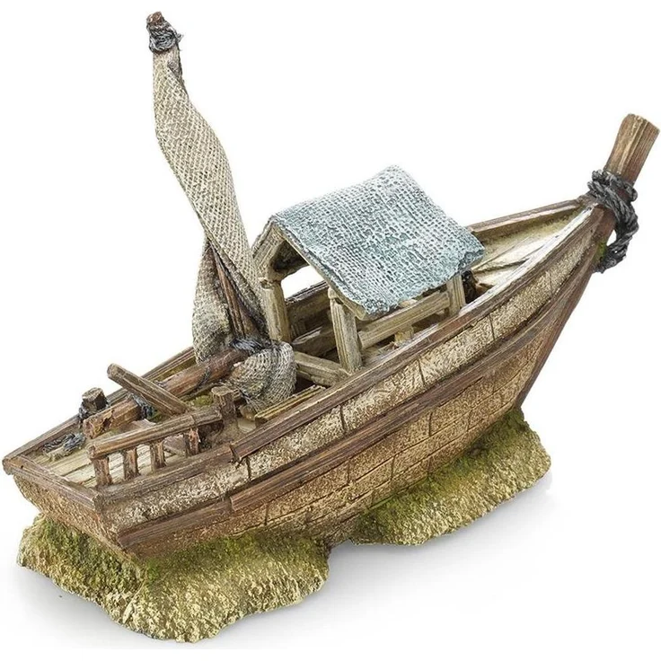 EBI Aqua Della Boat S, Aquarium Dekoration aus ungiftigem Polyesterharz für Süß- und Meerwasseraquarien
