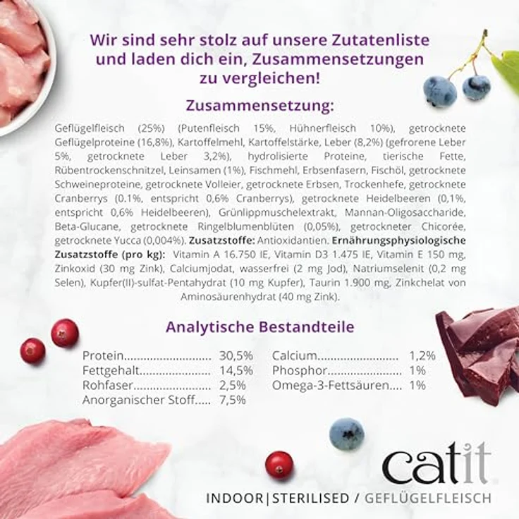 Catit Recipes - Premium Trockenfutter für Katzen mit Geflügelfleisch, Alleinfuttermittel für sterilisierte, im Haus lebende Katzen, 2kg, ohne Getreide – Bild 5