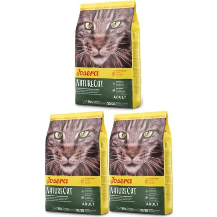 Josera NatureCat, getreidefreies Katzenfutter mit Geflügel- und Lachsprotein, Super Premium Trockenfutter für ausgewachsene Katzen, 3 x 400 g
