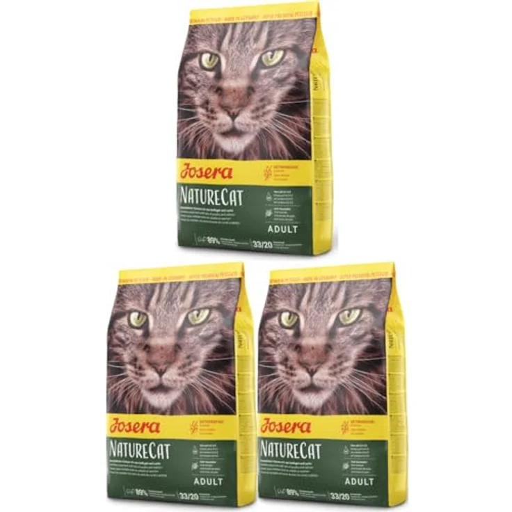 Josera NatureCat, getreidefreies Katzenfutter mit Geflügel- und Lachsprotein, Super Premium Trockenfutter für ausgewachsene Katzen, 3 x 400 g – Bild 1
