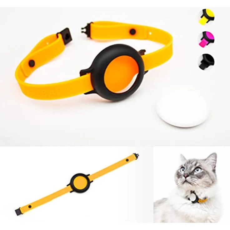 LucyBalu® Katzenhalsband für AirTag - sicher, leicht, bequem, Silikonband Neon Orange, inklusive Ersatzband, verstellbar für Halsumfang 20-31 cm, hypoallergen, wasserfest – Bild 1