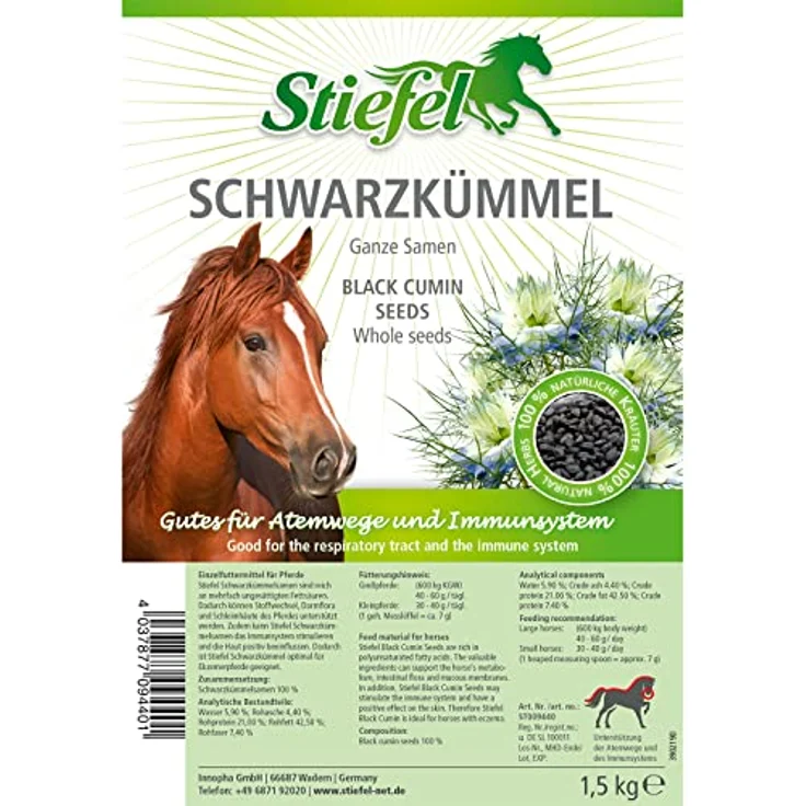 Stiefel Schwarzkümmelsamen für Pferde, 100% naturbelassene Kräuter zur Immunsystemstärkung, unterstützt Stoffwechsel, Darmflora, Haut & Schleimhäute, 1,5kg – Bild 5